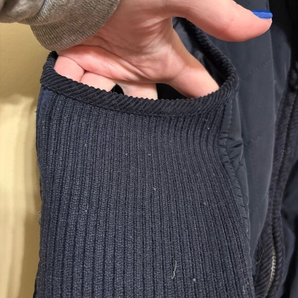 Talbots Women Navy Blue Quilted Zip Vest Corduroy Collar Petite Large - Picture 5 of 11